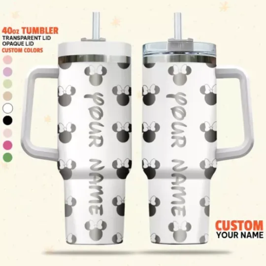 Custom Disney Minnie Mouse Logo Tumbler, Personalized 40oz Tumbler With Handle