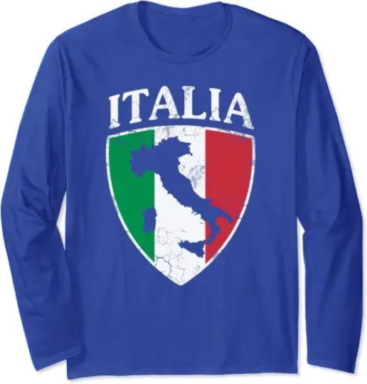 Italia Crest Map Italy Italian Flag Retro Distressed Long Sleeve Tshirt