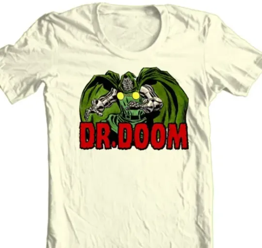 Dr. Dooom T-shirt Marvel Comics villain regular fit cotton adult graphic tee, Cotton Short Sleeve Shirt, Summer Casual Tee