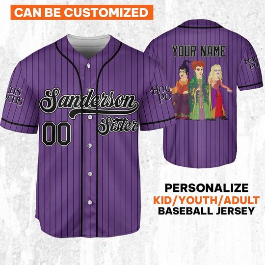 Hocus Pocus Sanderson Sisters Awesome Purple Jersey, Disney Baseball Jersey Sports