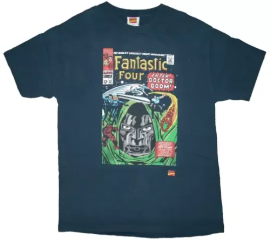 Fantastic Four #57 Comic Cover DR. Dooom T-Shirt, Marvel Comics villain regular fit cotton adult graphic tee, Cotton Short Sleeve Shirt, Summer Casual Tee