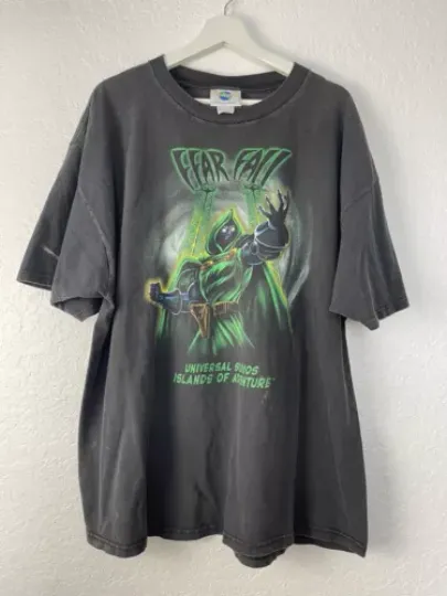 Vintage Universal Studios Dr Dooom Fear Fall Ride Graphic 90s 1999 Shirt, Marvel Comics villain regular fit cotton adult graphic tee, Cotton Short Sleeve Shirt, Summer Casual Tee
