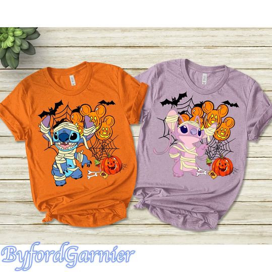 Disney Stitch and Angel Mummy Halloween Costume Shirt, Lilo and Stitch Halloween Shirt