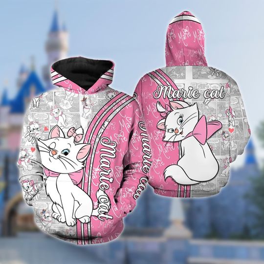 The Aristocats Cat Shirt, Marie Pink Cat 3D Printed Hoodie, The Aristocats All Over Shirt, Cat Trendy Tee, Birthday Girl Adult Clothing