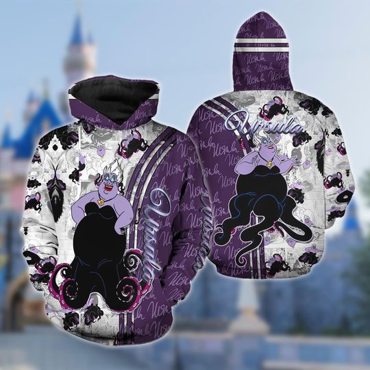 Ursula Octopus Purple Witch All Over Printed 3D Shirt, The Little Mermaid Villain Hoodie, Ursula Halloween Cosplay Women Hoodie