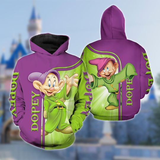 Snow White and the Seven Dwarfs All Over Print Shirt, Dopey Hoodie, Cartoon Clothing Shirt, Dopey Dwarf Hoodie, Sport Workout Tee