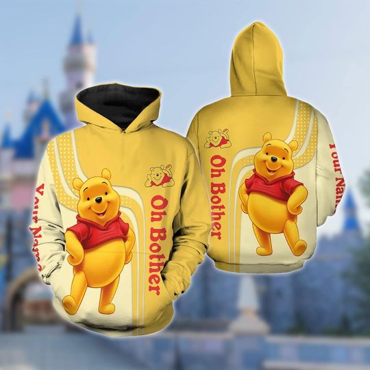 Personalized Pooh Bear Hoodie, Winnie The Pooh 3D Adult Hoodie, Winnie The Pooh All Over Print Shirt, Custom Name Hoodie