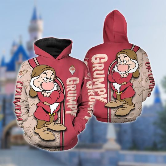 Grumpy Dwarf Hoodie, Snow White And The Seven Dwarfs 3D Adult Hoodie, Grumpy Dwarf All Over Print Shirt