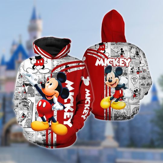Personalized Mickey Comic Hoodie, Mickey Mouse 3D Adult Hoodie, Mickey Mouse All Over Print Shirt, Cartoon Movie Hoodie