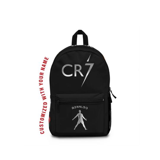 Cristiano Ronaldo Backpack - Youth Children's Soccer Backpack -Customizable with your name on top of the backpack - Sports School Bag