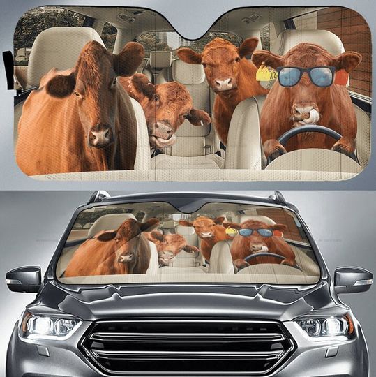 Cattle Family Driving Car Sun Shades,Cow Car Accessories, Cow Car Windshield, Auto Decoration, Car Foldable Accessories for Sun Protection