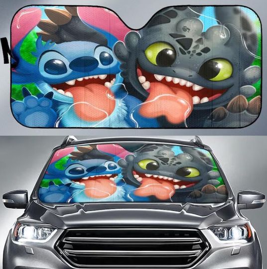 Cute Stitch and Toothless Auto Sun Shades, Car Accessories, Car Windshield, Auto Decoration, Car Foldable Accessories for Sun Protection