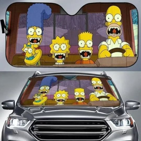 Funny The Simpsons Driving Car Auto Sun Shades,Car Accessories, Car Windshield, Auto Decoration, Car Foldable Accessories for Sun Protection