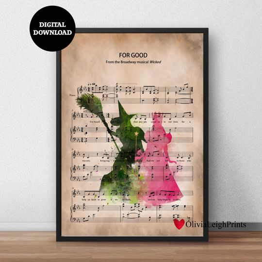 Wicked The Musical Music Sheet Poster, High quality Canvas Prints, Wall Art,  Home Decor, Art Poster For Gift Unframed