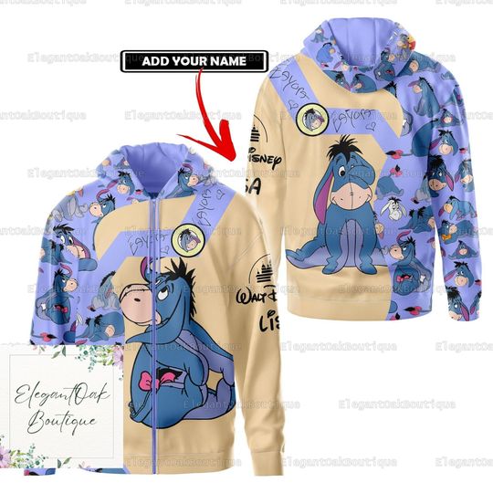 Halloween Eeyore 3D Zip Hoodie, Disney Eeyore 3D Zip Hoodie, Pooh And Eeyore 3D Zip Hoodie