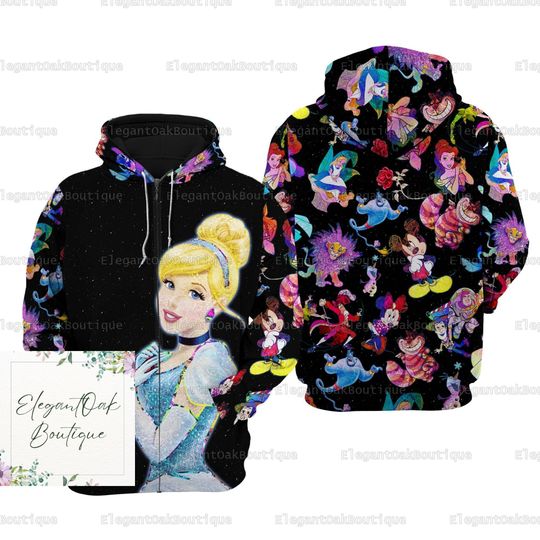 Halloween Cinde 3D Zip Hoodie, Cinde Princess 3D Zip Hoodie, Disney Princess 3D Zip Hoodie