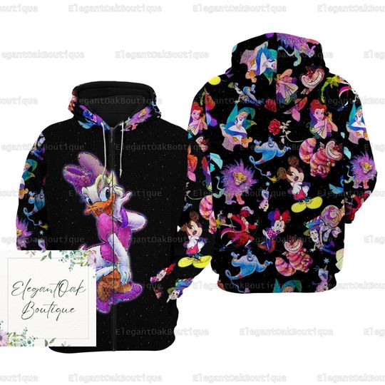 Halloween Daisy Duck 3D Zip Hoodie, Disney Minnie Daisy 3D Zip Hoodie, Disney Besties 3D Zip Hoodie