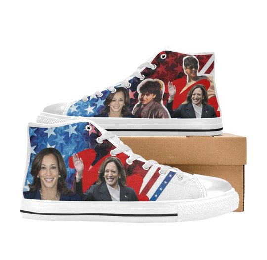 Kamala, President, sneaker, chucks, pearls, custom, shoe, unique, rally, campaign