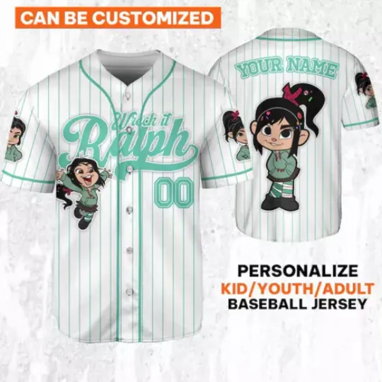 Custom Disney Wreck it Ralph Vanellope Simple Stripe 3D Baseball Jersey Shirt