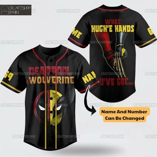 Custom Name Deadpool Wolverine Baseball Jersey, Wolverine Shirt, Deadpool Jersey, Custom Deadpool Jersey, Deadpool Fan Gift