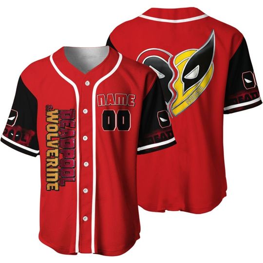 Blvckstyle Custom Wolverine Deadpool Baseball Jersey, T1 Heart Wolverine And Deadpool Best Friend Shirt Baseball Jersey