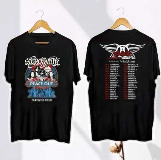 Aerosmith Vintage Shirt, Aerosmith Peace Out Farewell Tour 2024-2025 Double Sided T-shirt, Cotton Short Sleeve Shirt, Gift For Music Lover