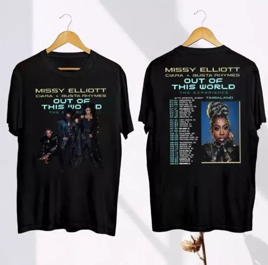2024 Tour Missy Elliott x Ciara & Busta T-Shirt, Out of This World 2024 Tour Double Sided T-shirt, Cotton Short Sleeve Shirt, Gift For Music Lover