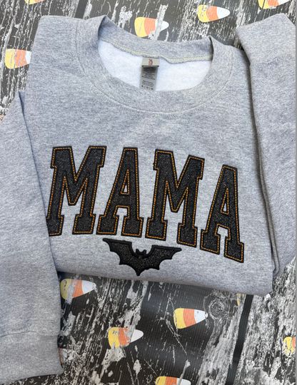 Halloween Mama Sweatshirt, Spooky Season, Embroidered Mom Sweatshirt, Glitter, Bat, Applique, Embroidered Crewneck