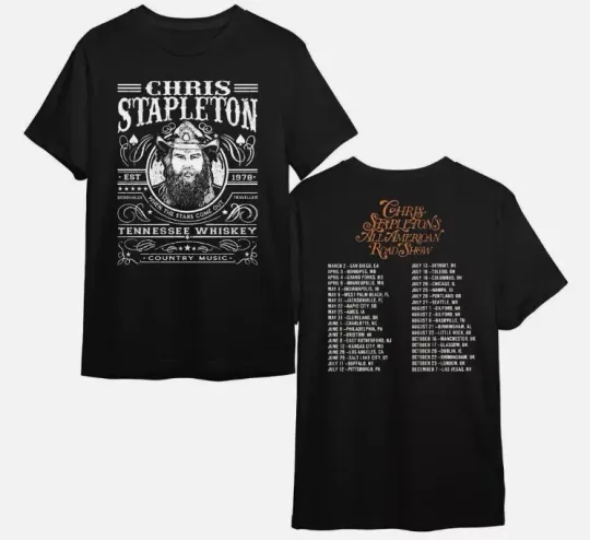 Chris Stapleton All American Road Show Tour 2024 Double Sided T-shirt, Cotton Short Sleeve Shirt, Gift For Music Lover