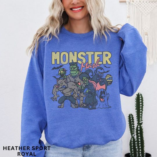Retro Halloween Monster Mash Sweatshirt, Halloween Aesthetic, Vintage Halloween Sweatshirt, Graphic Monster Sweatshirt, Fall Oversized Shirt