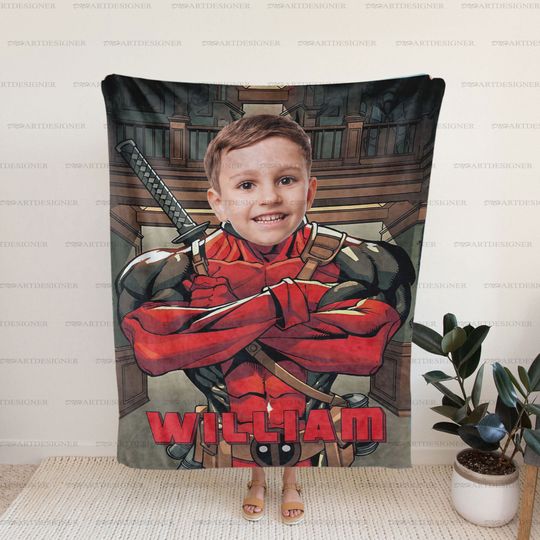 Custom Photo Deadpool Blanket, Marvel Superhero Blanket, Marvel Comics Blanket, Custom Superhero Blanket, Disney Hero Birthday Boy Gift