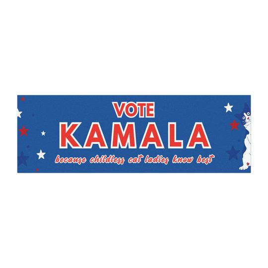 Childless Cat Lady for Kamala Bumper Magnet, Childfree Kamala Car Magnet