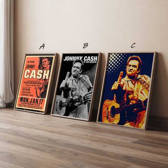 Johnny Cash Music Gig Concert Poster, High Quality Canvas Print Art Posters, Gift for her, Gift for Him, Unframed