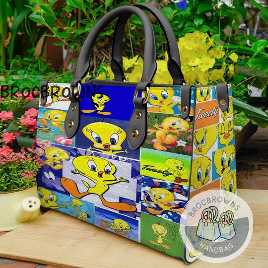 Tweety Bird Personalized Leather Handbag, Tweety Bird Handbag, Custom Shoulder Bag, Crossbody Bag, Shopping Bag, Top Handle Bag
