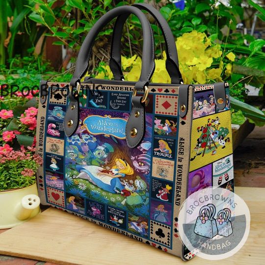 Alice in Wonderland Leather Handbag, Alice in Wonderland Shoulder Bag, Crossbody Bag, Shopping Bag, Top Handle Bag