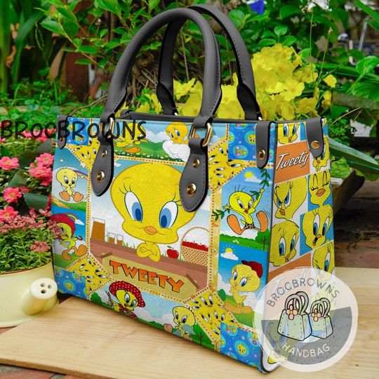 Tweety Bird Personalized Leather Handbag, Tweety Bird Handbag, Custom Shoulder Bag, Crossbody Bag, Shopping Bag, Top Handle Bag