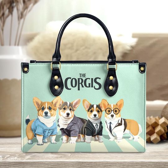 The Corgis Abbey Road Handbag,Corgi Leather Handbag,Dog Handbag,The Corgi Bag,Cute Corgi Bag,Dog Crossbody bag,The Beatles