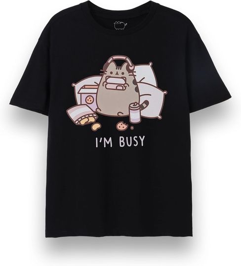 Pusheen Mens T-Shirt | Adults I'm Busy Short Sleeve Graphic Tee in Black
