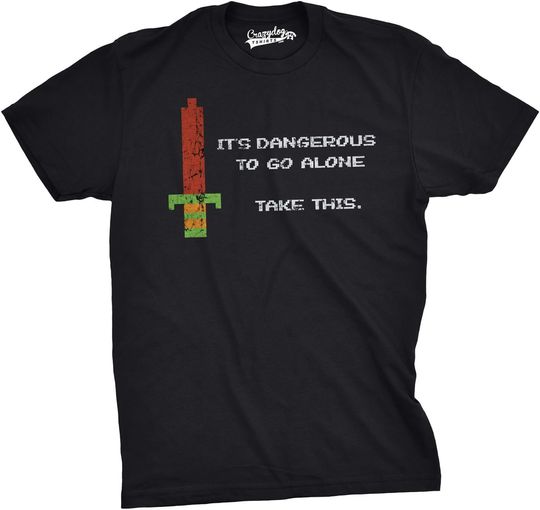 Mens Its Dangerous to Go Alone Take This Funny Nerdy Vintage Video Game T Shirt