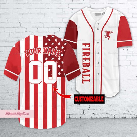 Fireball Baseball Shirt, Fireball Jersey Shirt, Fireball Baseball Jersey, Fireball Whisky Shirt, Custom Name Shirt, Fireball TShirt