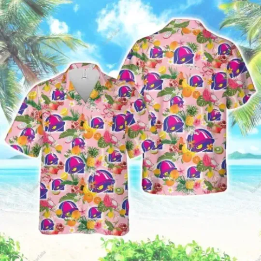 Taco Bell Tropical Flower Aloha Hawaiian Shirt, Short Sleeve Button Shirt, Vacation Shirt, Gift For Him