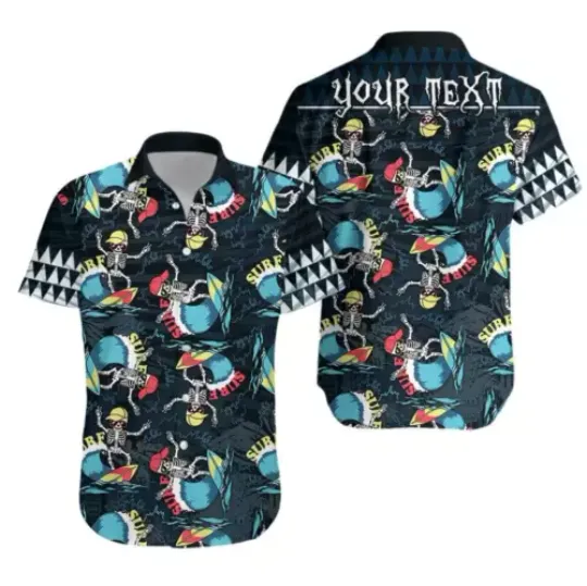 Hawaii Skeleton Surf Halloween Hawaiian Shirt, Short Sleeve Button Shirt, Vacation Shirt, Gift For Him