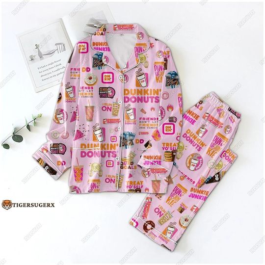 Dunkin' Donuts Pajama Set, Dunkin Donuts Pajamas Pants, Coffee Lover Pajamas, Funny Donuts Shirt, Pajamas For Party, Holiday Pajamas