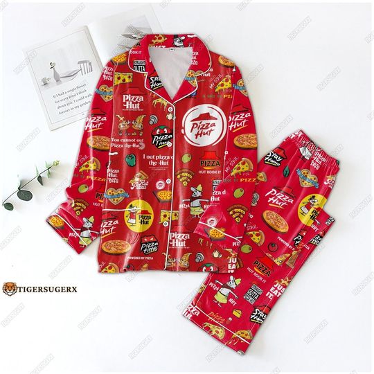 Pizza Hut Pajamas Set, Pizza Hut Pajamas Pants, Fast Food Holiday Pajamas, Pizza Hut Nightwear, Pajamas For Party, Pajamas Family