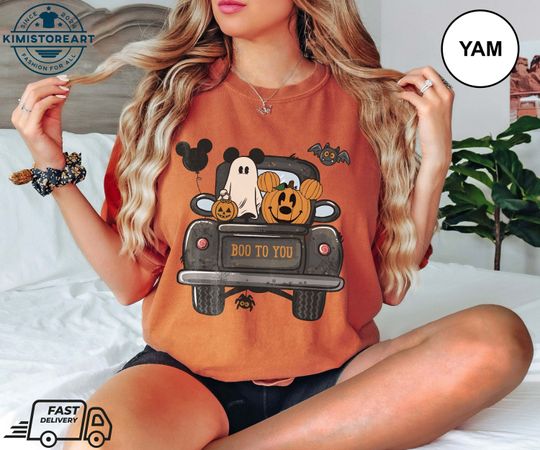 Vintage Boo To You Mickey Ghost Pumpkin Truck  Shirt, Disney Balloons Halloween