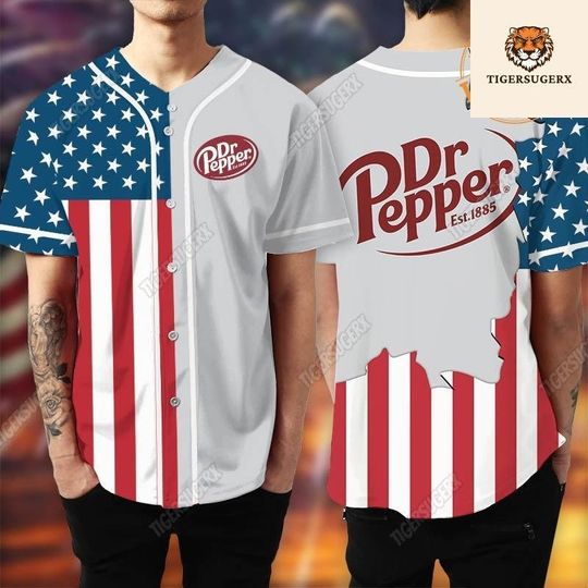 Dr Pepper Est 1885 Jersey, Flag Jersey Shirt, Pepper Soda Baseball Jersey, Dr Pepper Baseball Shirt, Pepper Jersey Men, Shirt For Men