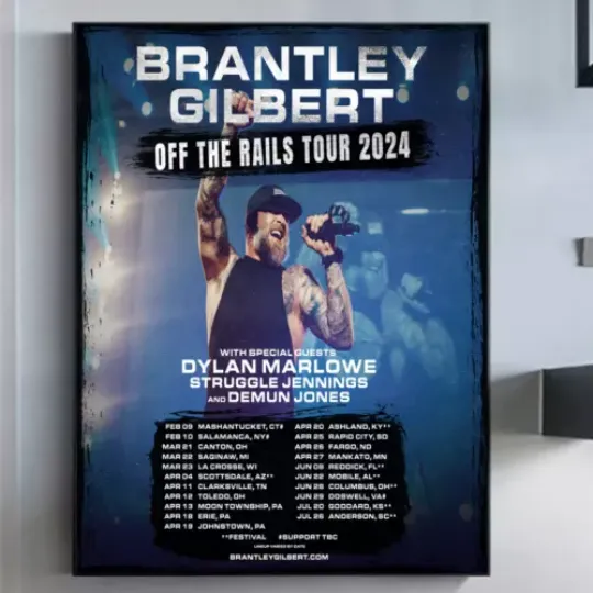 Brantley Gilbert Tour 2024 Poster, Home decor