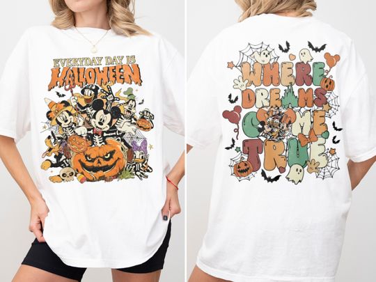 2-Sided Vintage Disney Halloween Mickey And Friends Skeleton Shirt, Mickey'S Not