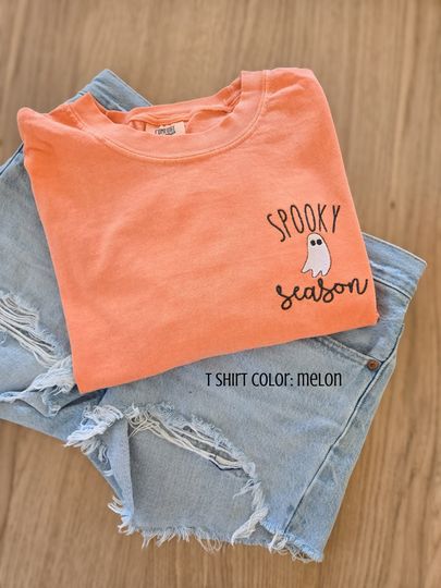 Spooky Season Custom Comfort Colors T Shirt-Ghost Tee-Embroidered Halloween Shirt