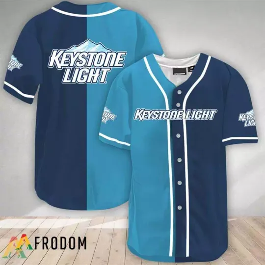 Blue And Navi Split Keystone Light Baseball Jersey Shirt
